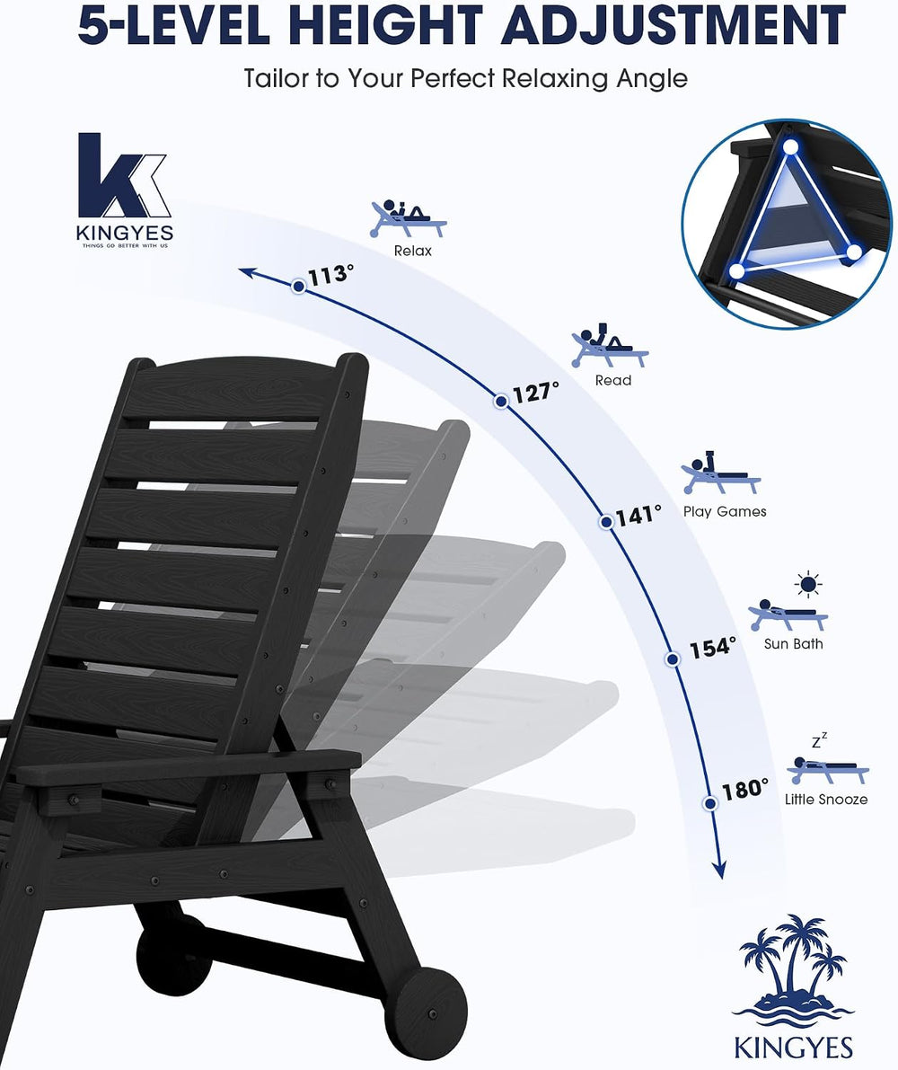 KINGYES HDPE Lounge Chair Outdoor Set of 2, All Weather Pool Lounger