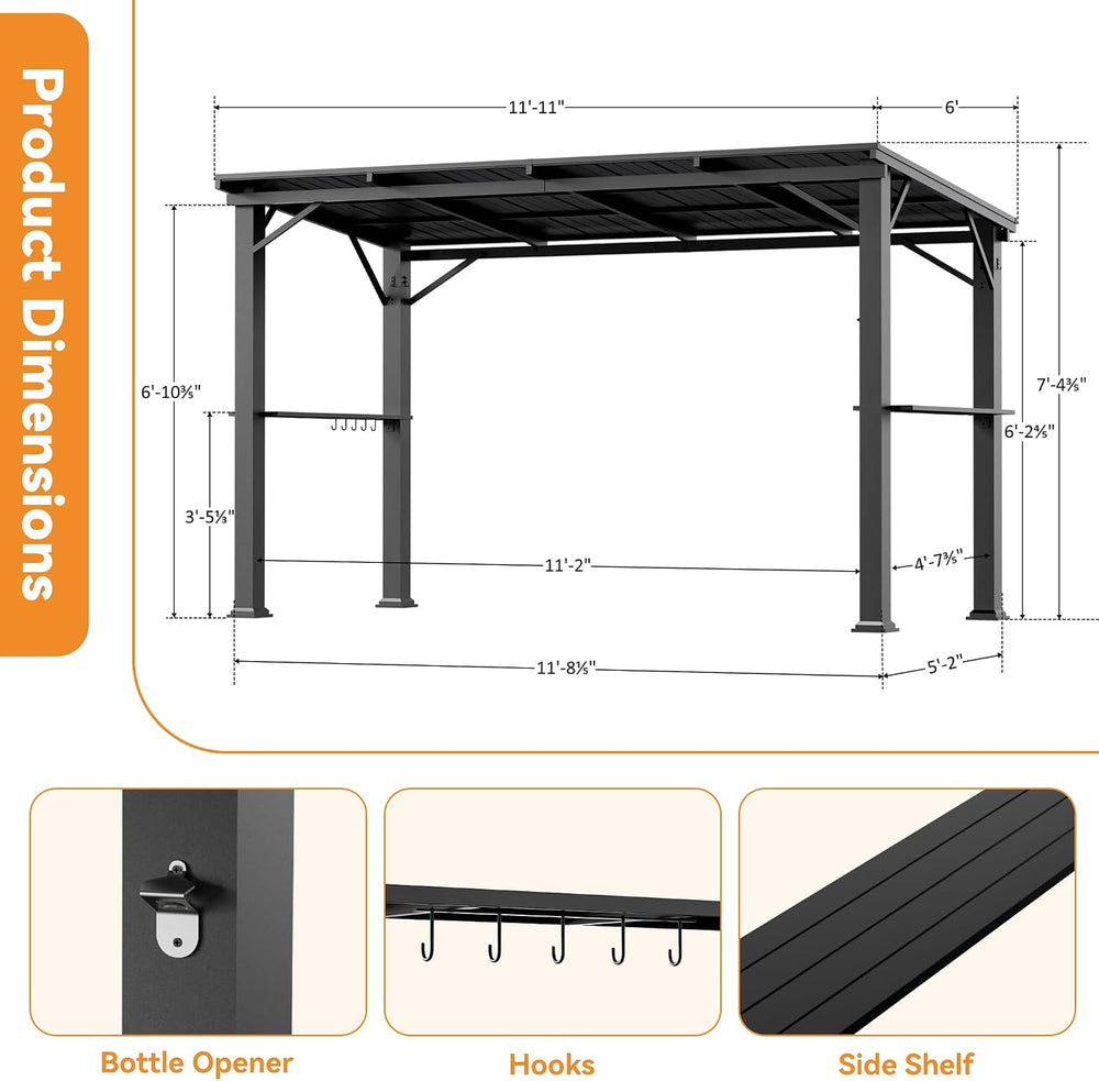 Covered Outdoor Grill Gazebo 6'x12'with Side Shelf, Outdoor Hardtop G...