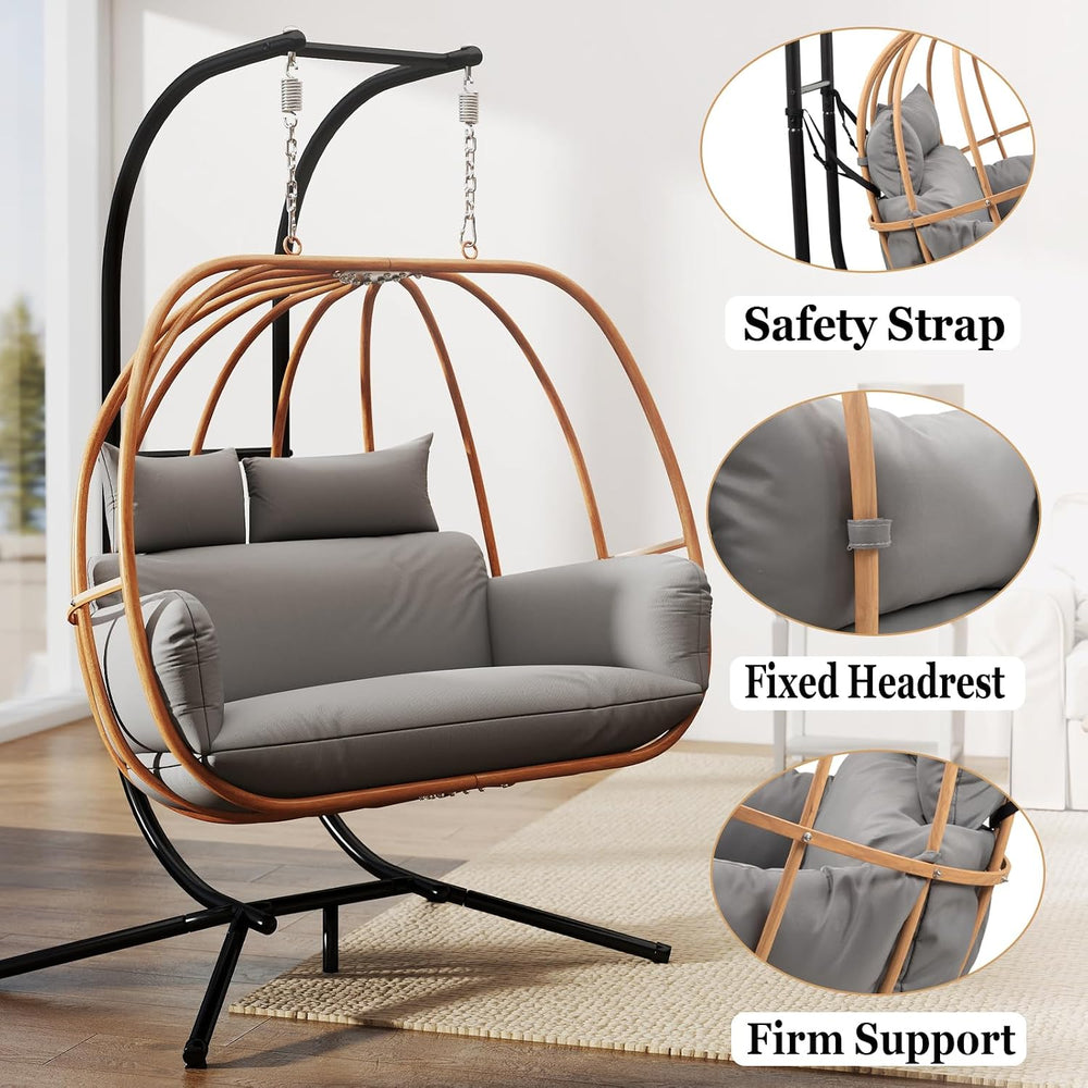 Double Egg Chair with Stand, Oversized Egg Chair Outdoor, 2-Person Hanging Eg...