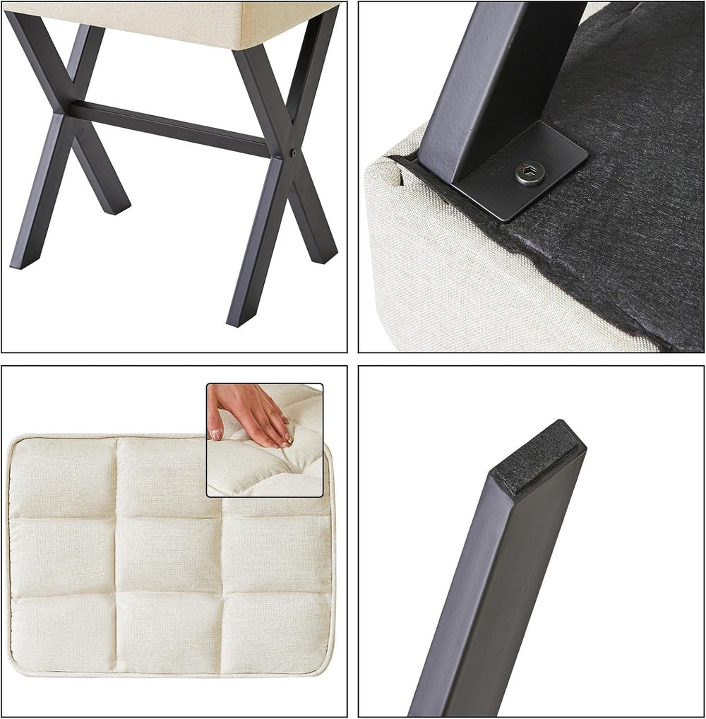 IBUYKE Square Makeup Stool with X-Leg, Linen Vanity Chair, Linen LG-70Y
