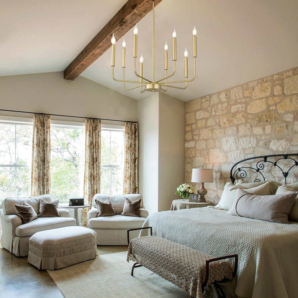WOKNOS Modern Gold Farmhouse Chandeliers, 8-Light Industrial Metal Chandelier...