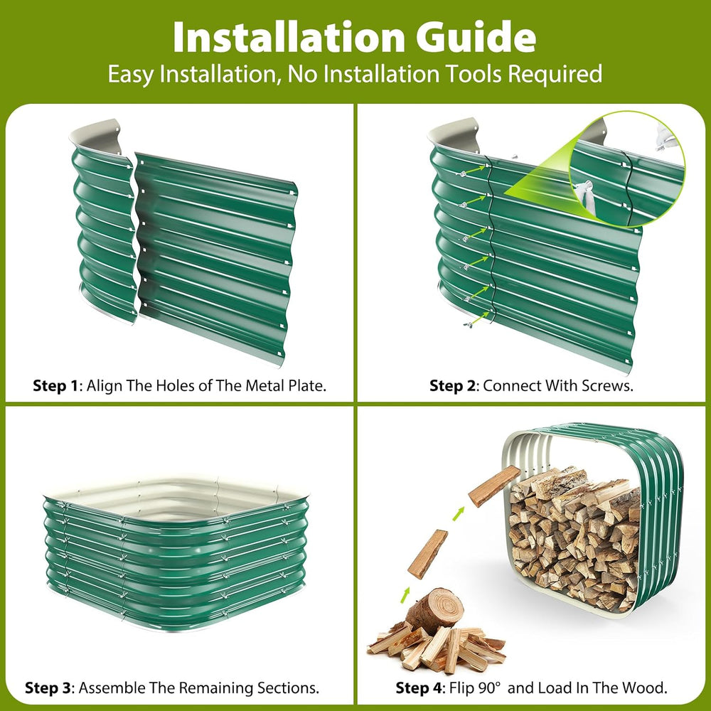 27.5 X 27.5 Inch Square Green Firewood Rack,Log Storage Outdoor / Indoor