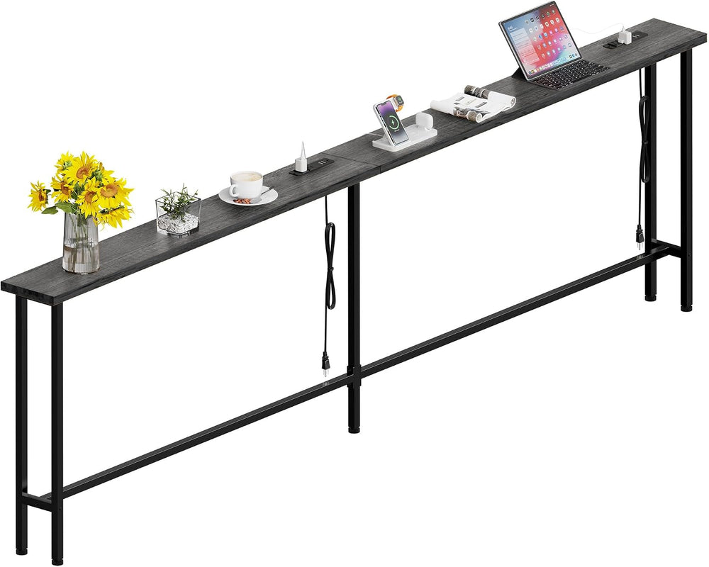 GRLEAF 90" Sofa Table with Built-in Power Strip (4 AC Outlets & 4 US...