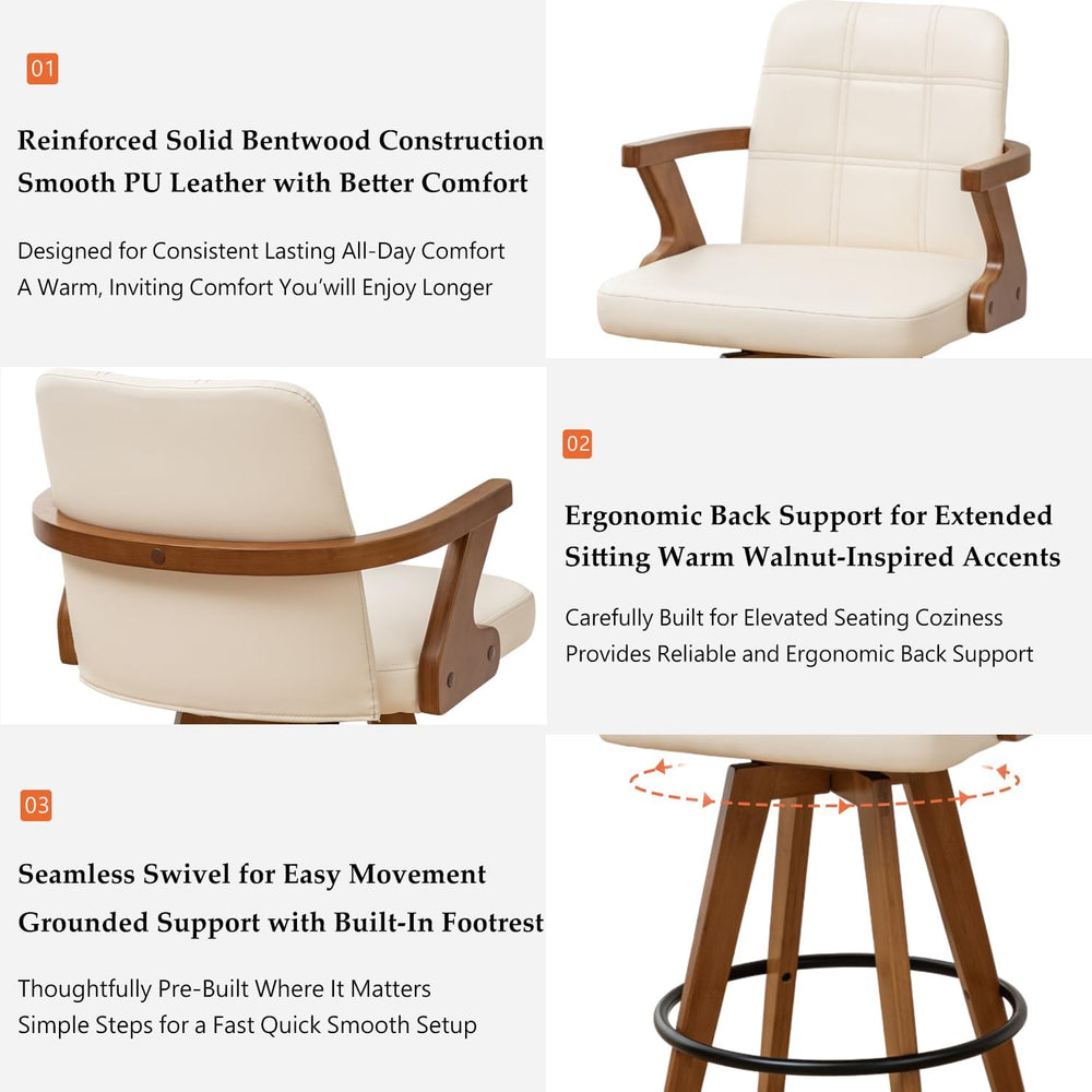 Swivel Counter Stools Set of 3 with Walnut Finish, Mid-Century Modern 26.7 In...