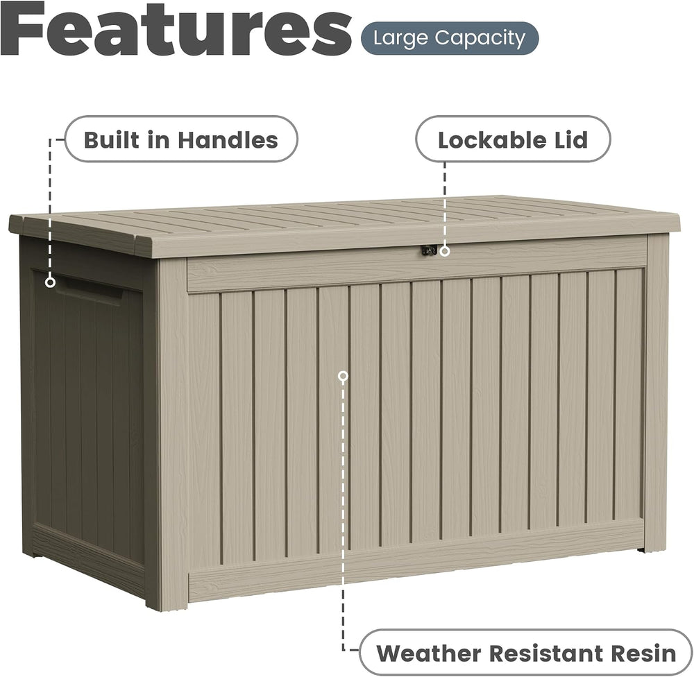 300 Gallon Resin Deck Box Waterproof Outdoor Storage Box for Patio Furniture ...
