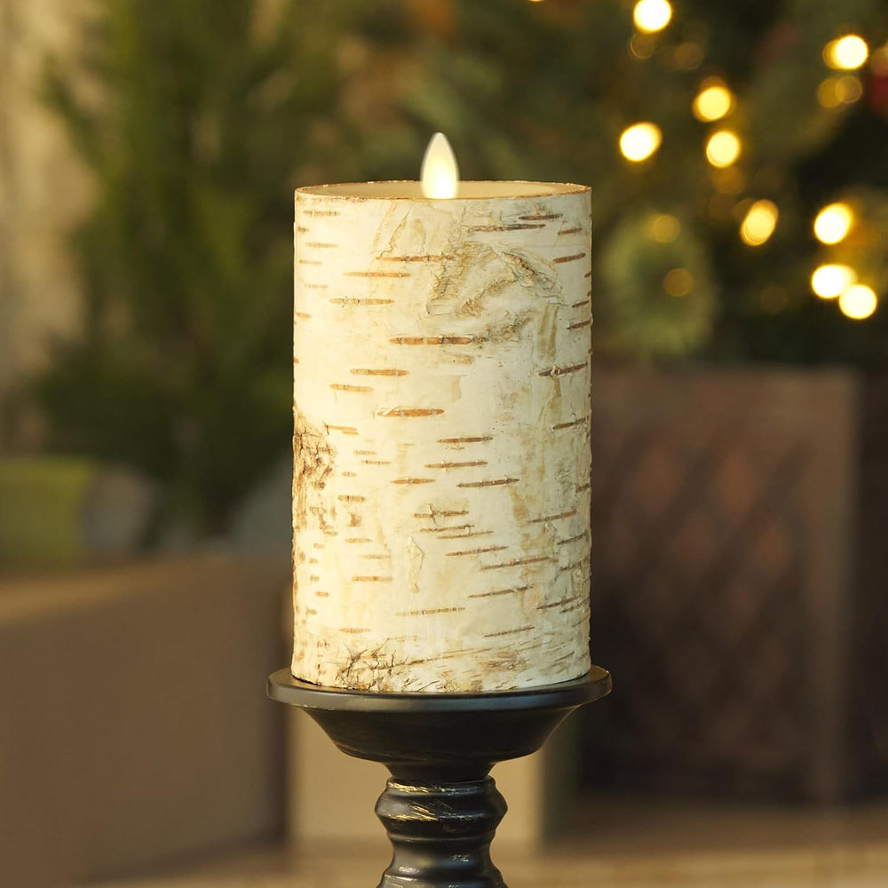Luminara Real Birch Bark Wrapped Flameless LED Candle, 3.5" x 6.5",...