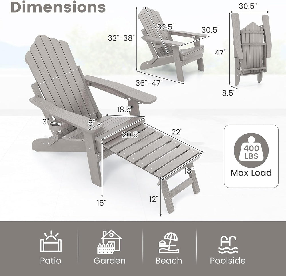 Giantex Folding Adirondack Chair, All-Weather Lounge Chair with Adjustable Ba...