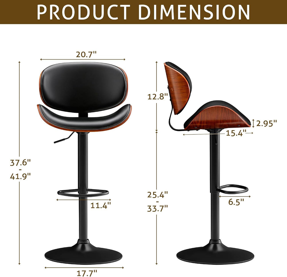 Furmax Bar Stools Set of 2 Adjustable Swivel Bentwood Barstools PU Leather Mo...