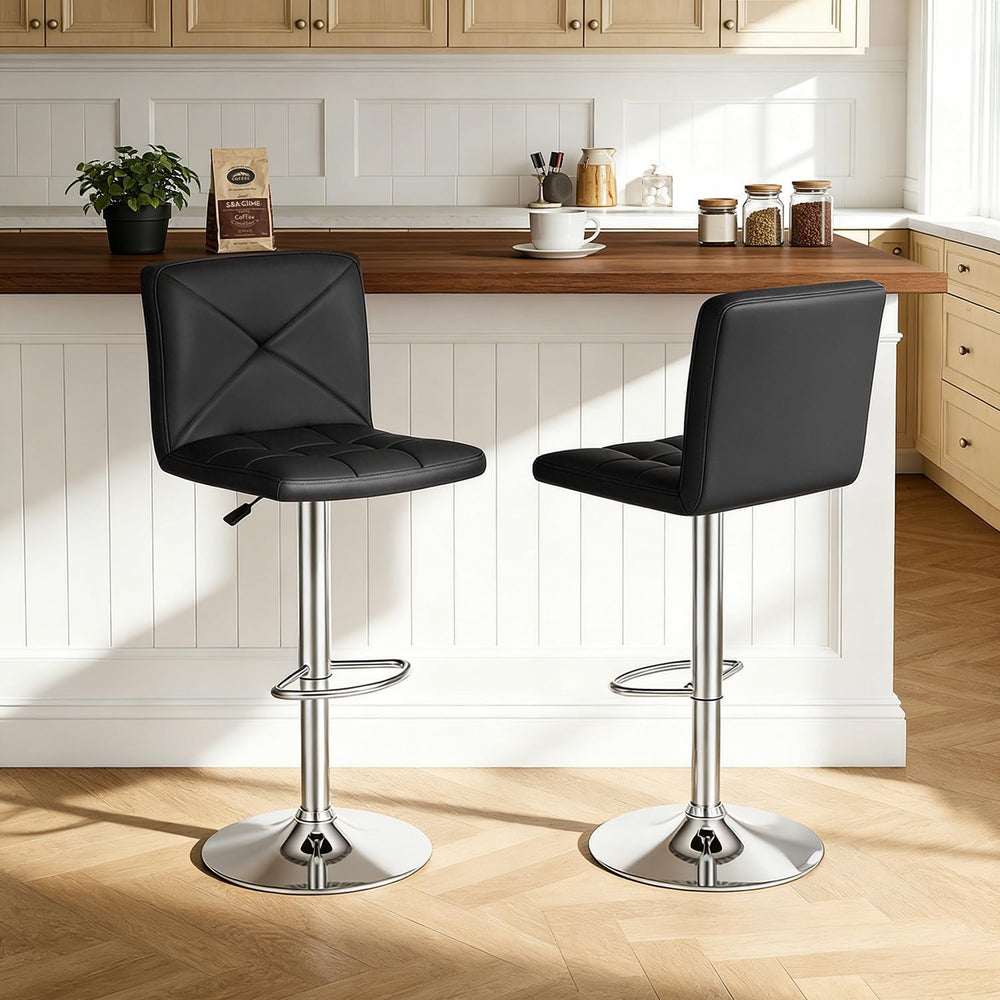 BestOffice Bar Stools Set of 2, PU Leather Swivel Bar Stools Kitchen Counter ...