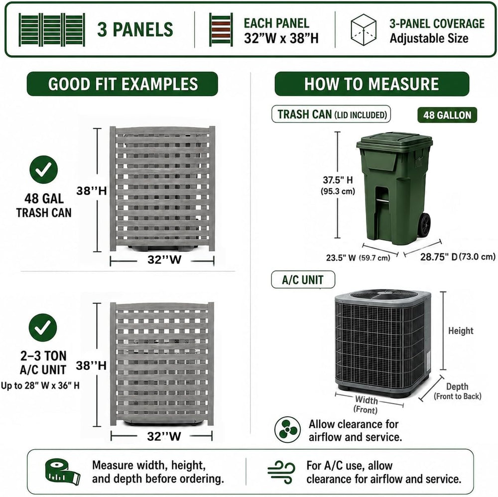 32" W x 38" H Air Conditioner Fence, 3 Panel Trash Can Fence Screen...