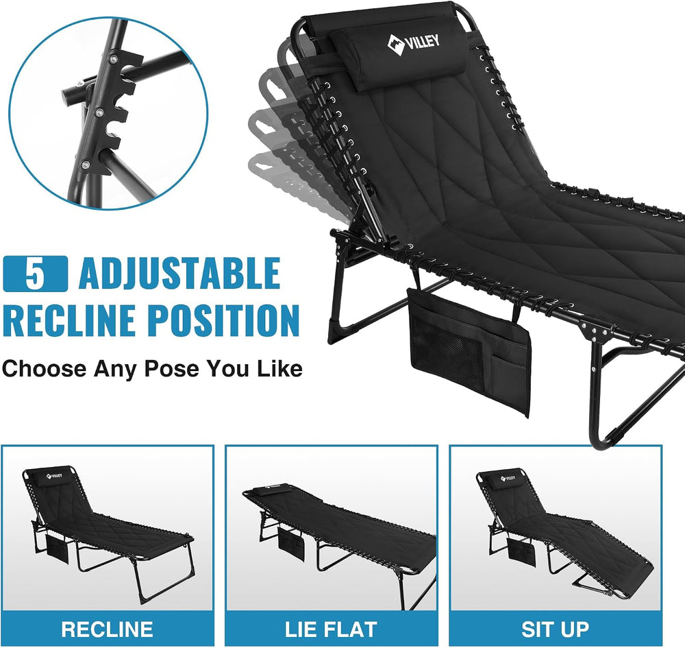 VILLEY Oversized Padded Chaise Lounge with Cushion, Foldable Recliner