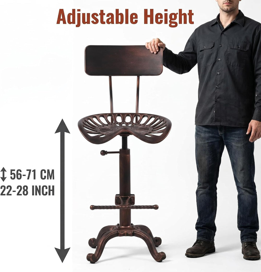 Industrial Design Metal Adjustable Height Backrest Chair Vintage Tractor Sadd...