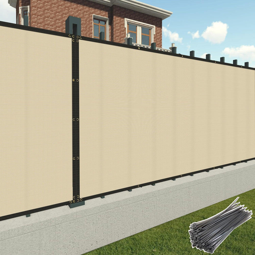 Patio 6 x 20 Fence Privacy Screen Beige Commercial Grade Mesh Shade Fabric wi...