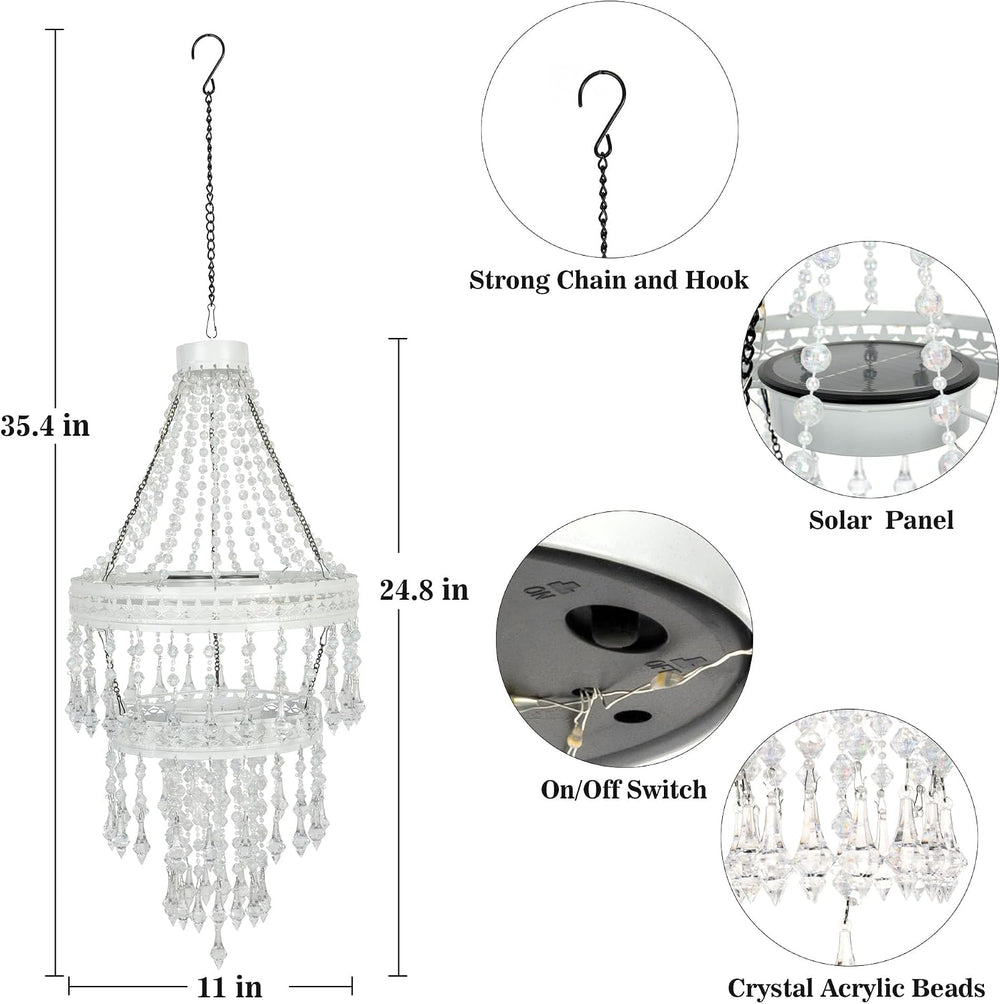 Solar Crystal Hanging Chandelier Outdoor Decorative Garden Light | Acrylic Cr...