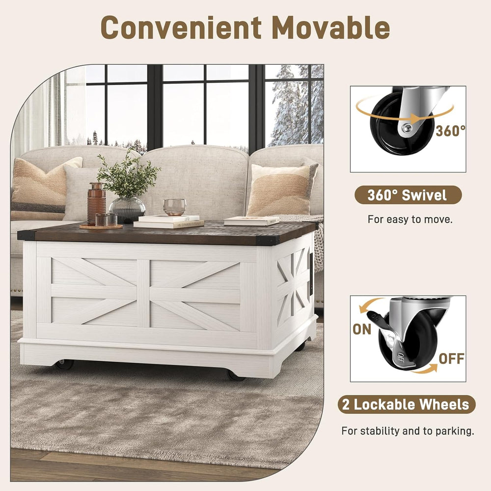 Hlivelood 36" Farmhouse Movable Lift Top Coffee Table with Storage and P...