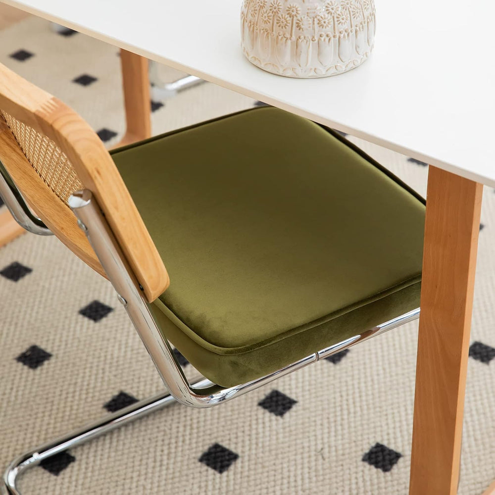MFFM Rattan Dining Chairs Set of 2, Green Velvet Dining Room Chair with Solid...
