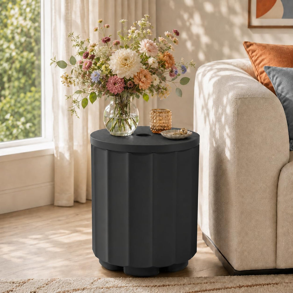 Umbrella Side Table with Hole, Weighted Umbrella Base, Black
