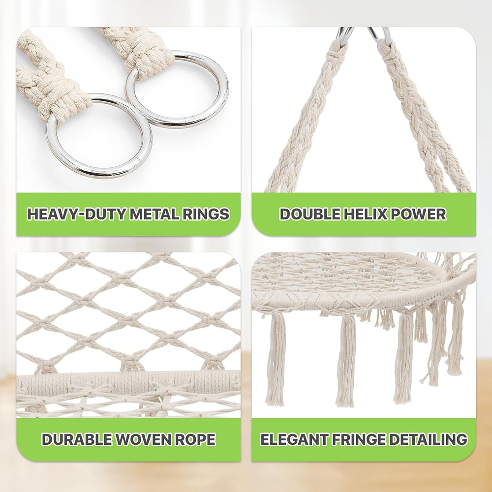 Magshion 2-Person Macrame Hanging Hammock Swing Chair, Beige