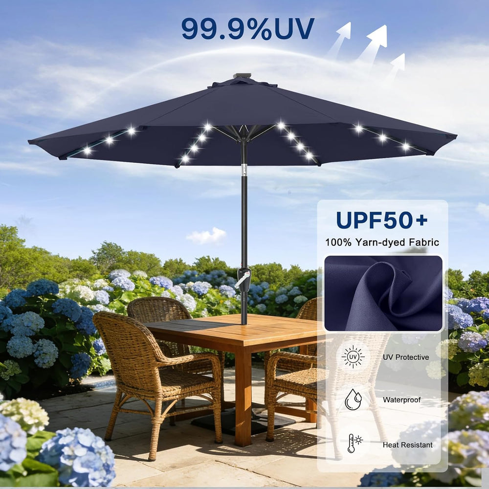 ABCCANOPY Solar Led Patio Umbrella with 32 Lights 9FT(Navy Blue)