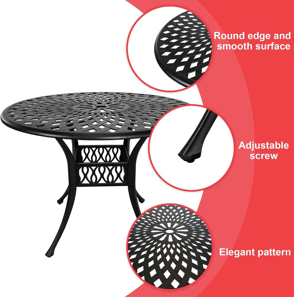 5 Piece Cast Aluminum Outdoor Dining Set, Outdoor Table and Chairs Set of 4, ...