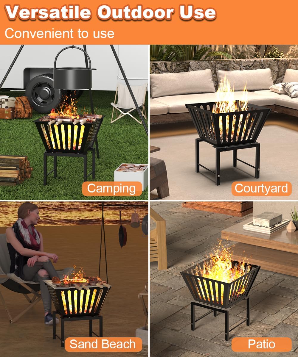 Mondazie 17’’ Portable Fire Pit with Storage Bag, Trapezoid Vertical Hollow