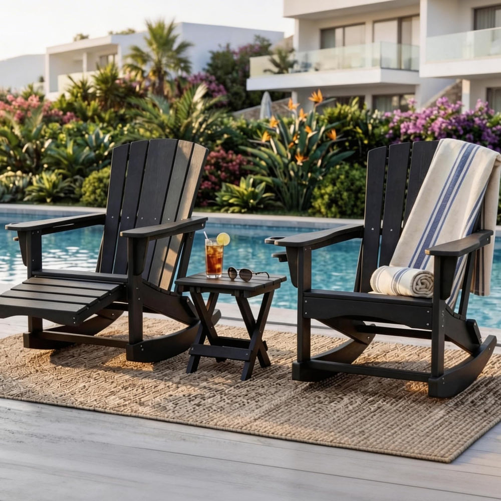 Adirondack Rocking Chair with Retractable Ottoman,Outdoor Folding Adirondack ...