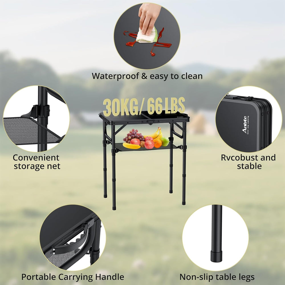 Anbte 2ft Folding Camping Table, 3 Adjustable Heights Small Folding Table