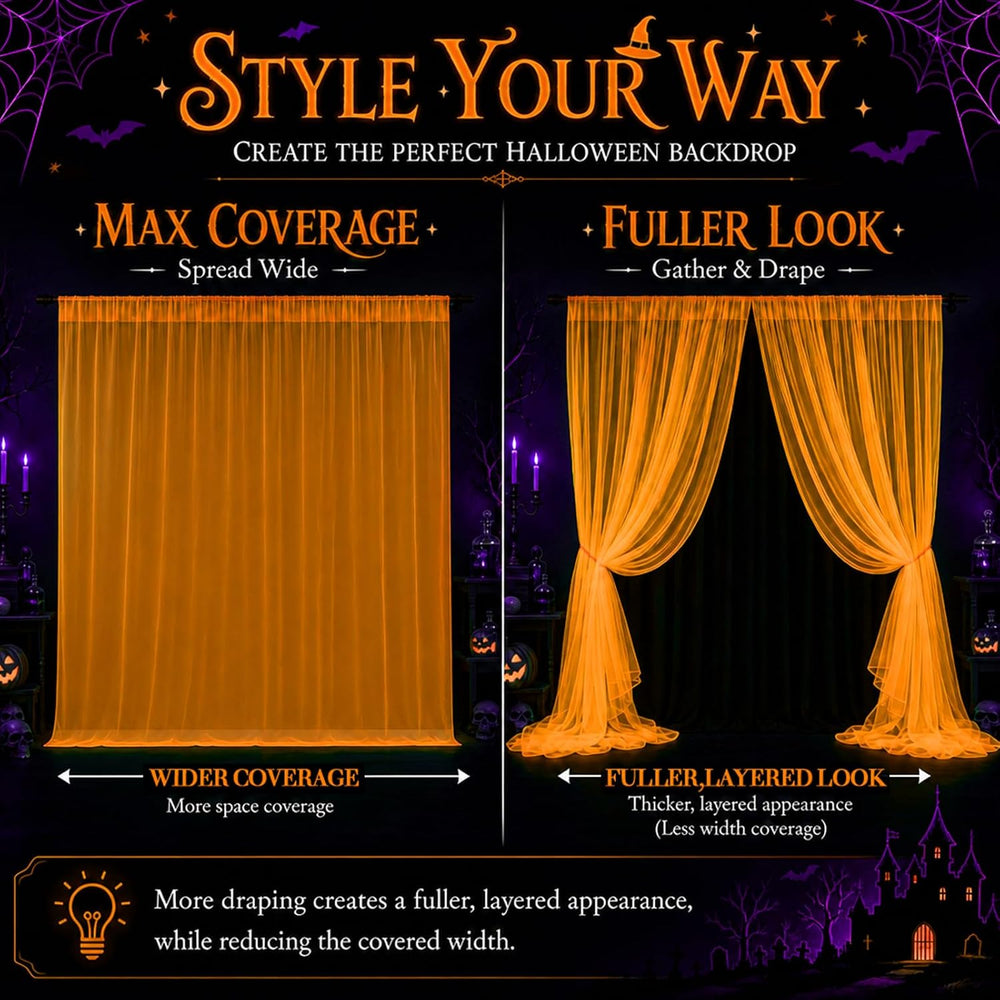 Mega-L Halloween Decorations, 3 Pack Halloween Tulle Backdrop Curtains