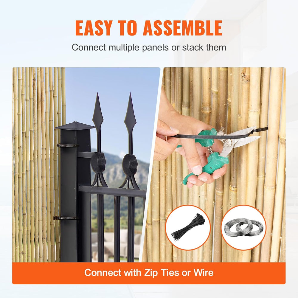 VEVOR Natural Rolled Bamboo Fence, Eco-Friendly Privacy Screen 4 ft H x 8 ft ...