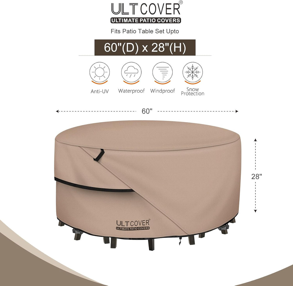 ULTCOVER Waterproof Round Patio Table Cover 60 inch