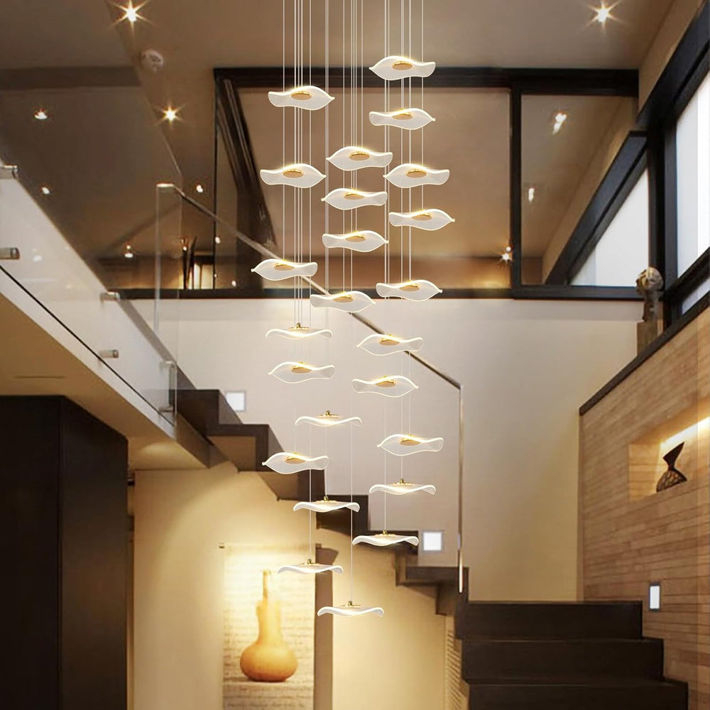 ziidoo High Ceiling Chandelier - 24-Light Dimmable Modern Gold Long Spiral Lu...