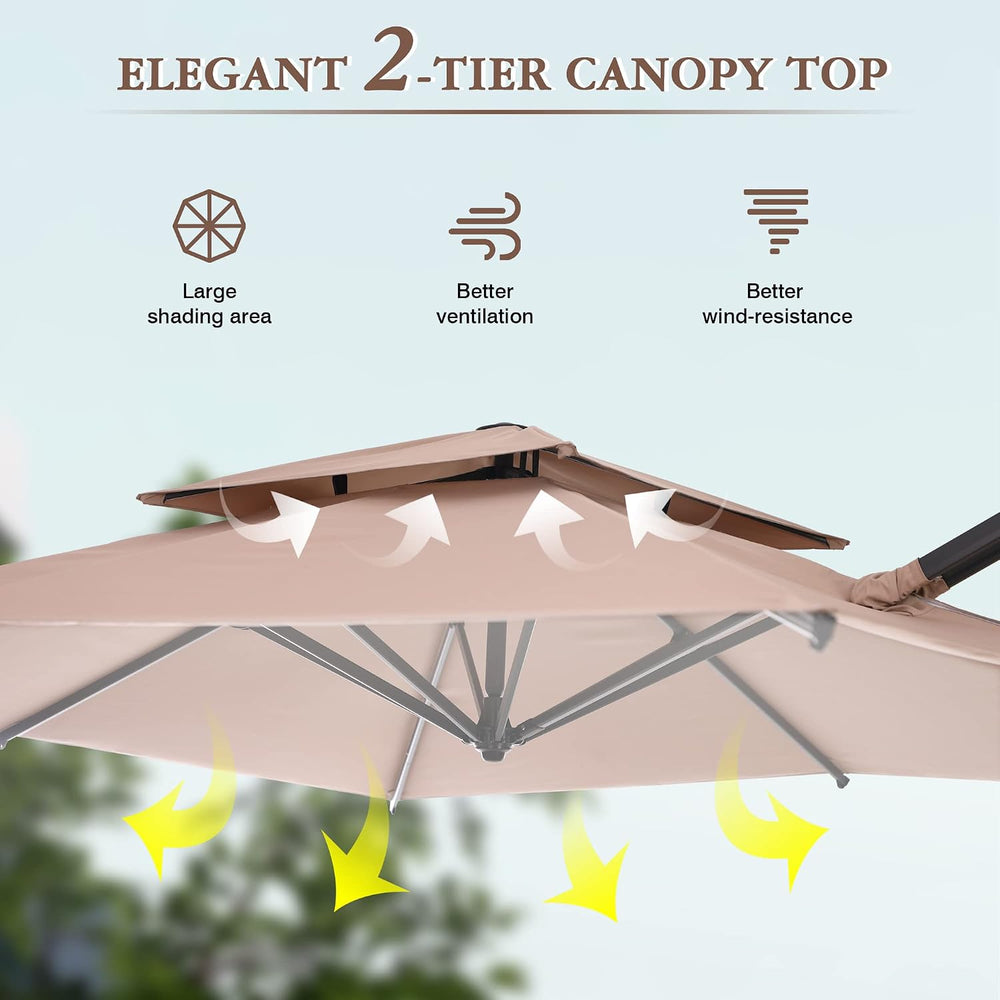 10ft Cantilever Patio Umbrella - 360° Rotation & Infinite Tilt Beige