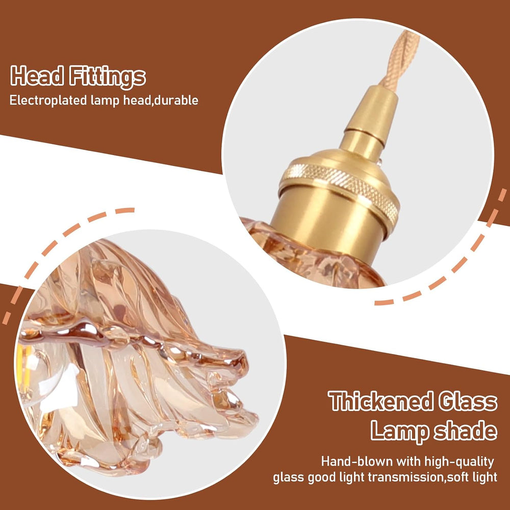 Plug in Pendant Light Fixtures,Hanging Light Fixture Amber Glass Pendant Ligh...
