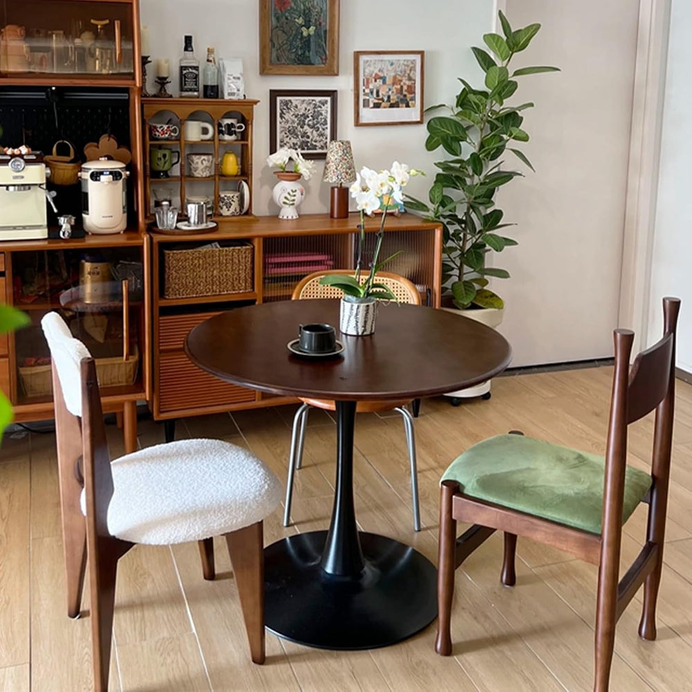 23.4" Round Tulip Dining Table for 2-4 People with Walnut Top and Black ...