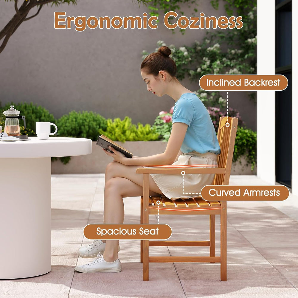 Tangkula Acacia Wood Outdoor Dining Chairs Set of 2