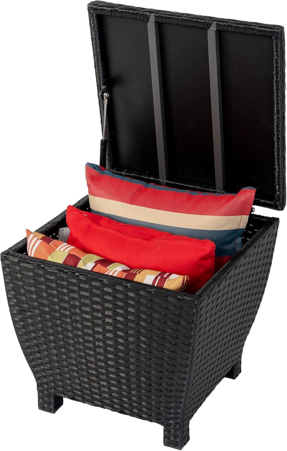 Sundale Black Wicker Storage Box, 13 Gallon Outdoor Deck Bin with Lid