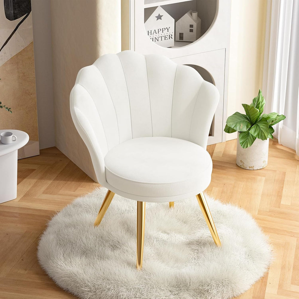 Velvet Accent Chair with Gold Metal Legs, Vanity Chair for Makeup Room, Uphol...