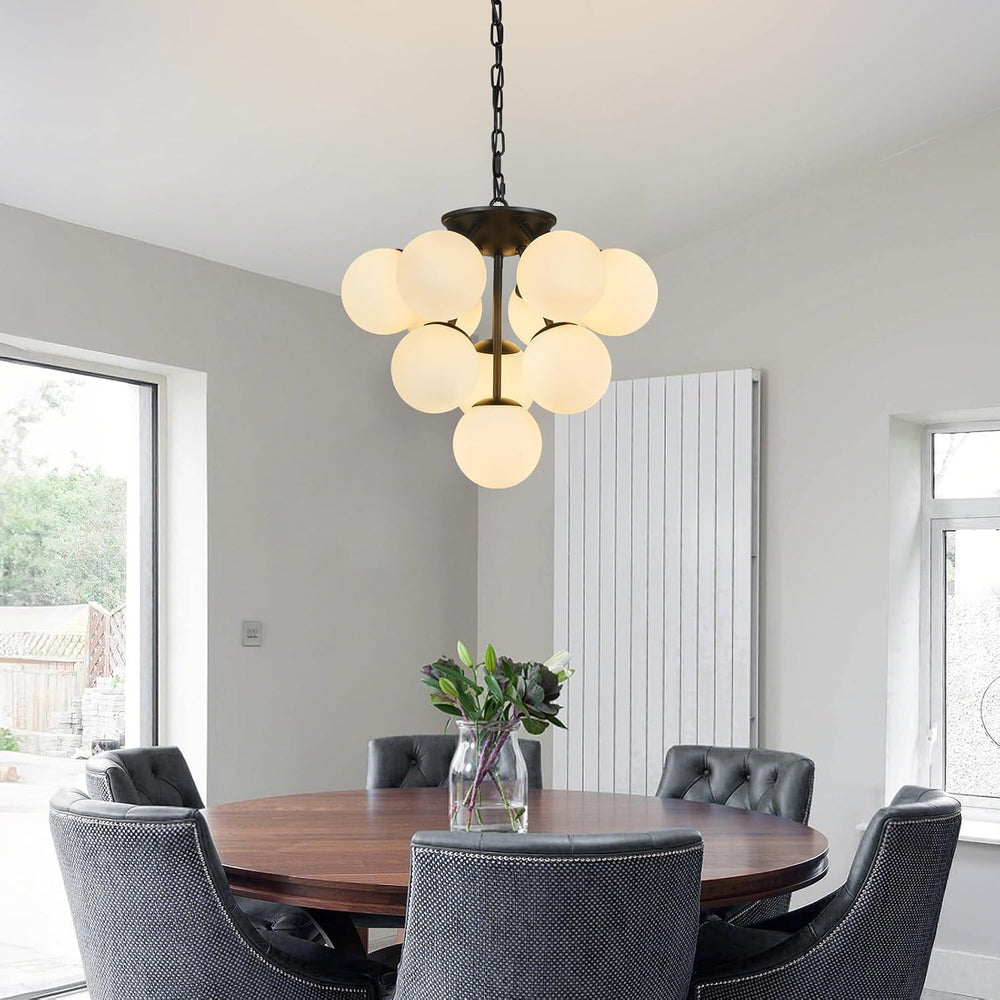 10 Lights Globe Pendant Light Mid Century Pendant Lighting Modern Black Sputn...