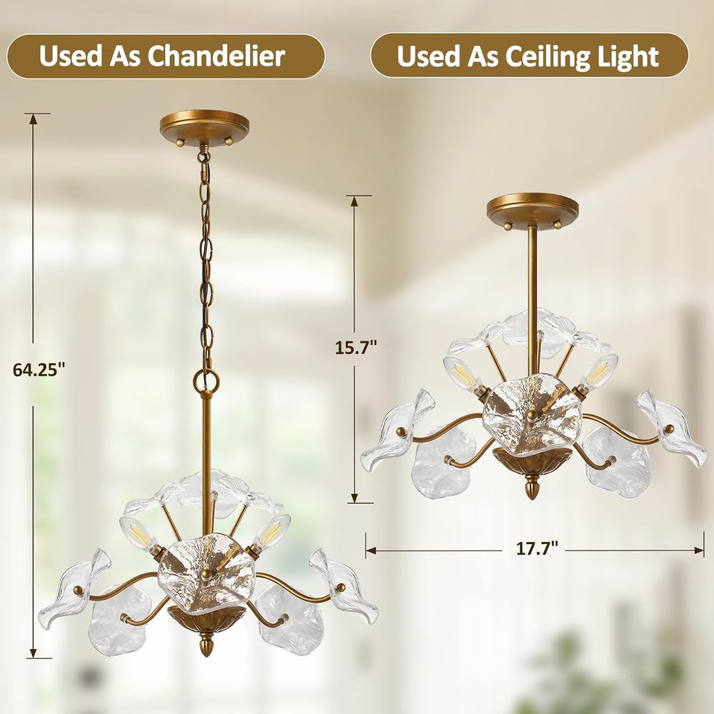 Luvkczc Modern Gold Chandelier,Vintage Brass Flower Glass Pendant Light Fixtu...