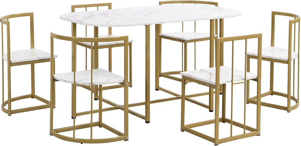 Metal 7 Piece Kitchen Dining Table Set with Chairs for Saving Space Metal Din...