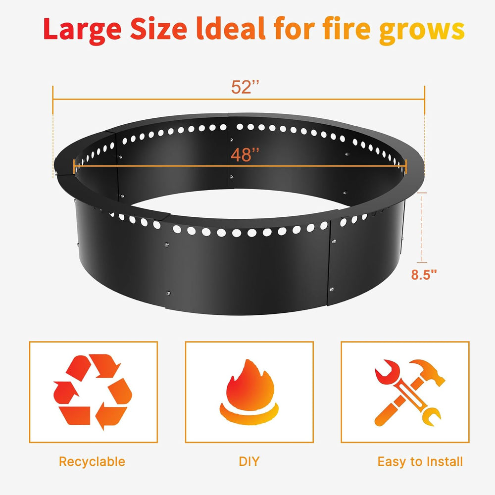 Smokeless Fire Pit Ring, 52-Inch Outer/48-Inch Inner Heavy Duty Large Solid M...