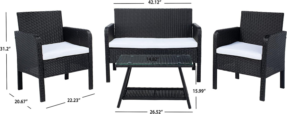 SAFAVIEH PAT7505A Collection Aboka Black and Beige 4-Piece Outdoor Living Pat...