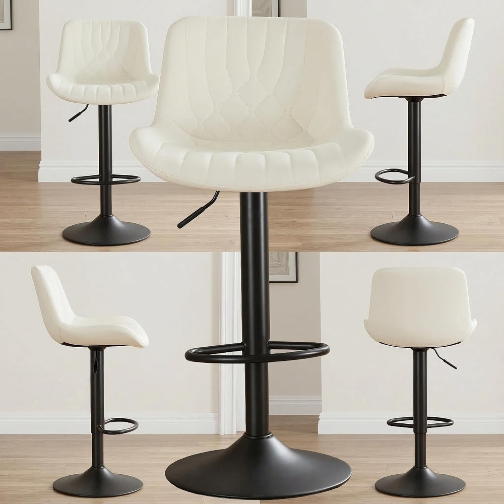 Adjustable Swivel Bar Stools Set of 4, Beige PU Leather Counter Height