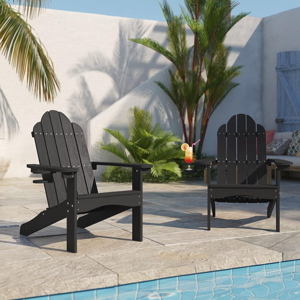 LUE BONA HDPS Outdoor Adirondack Chair, Cup Holder, Set of 4, Black