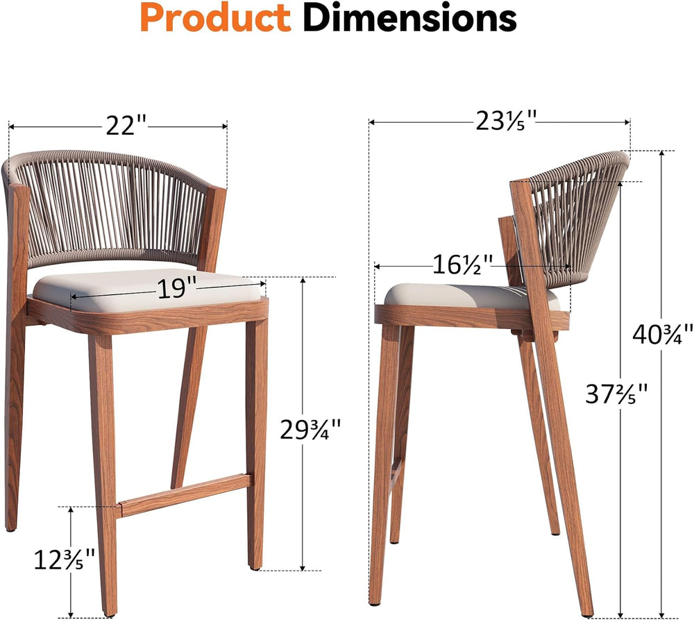 Modern Shade Chatham Outdoor Bar Stools Set of 2 with Rope Woven Backrest, Po...
