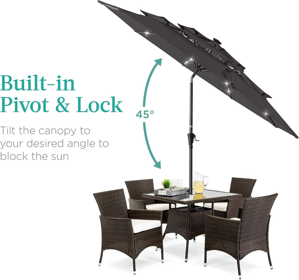 Best Choice Products 10ft 3-Tier Solar Patio Umbrella, Outdoor Market Sun Sha...