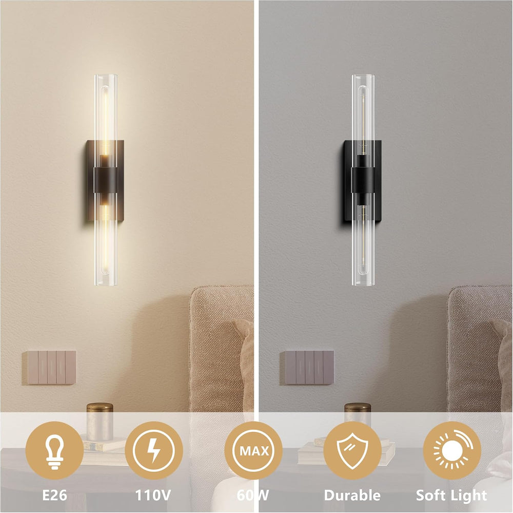 Brass Wall Sconces Set of 2, Bathroom Sconces Wall Lighting, Black Sconces Wa...