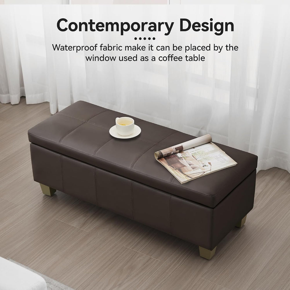 WUTUTUEE 41" Faux Leather Storage Ottoman, Stitch Tufted Rectangle Uphol...