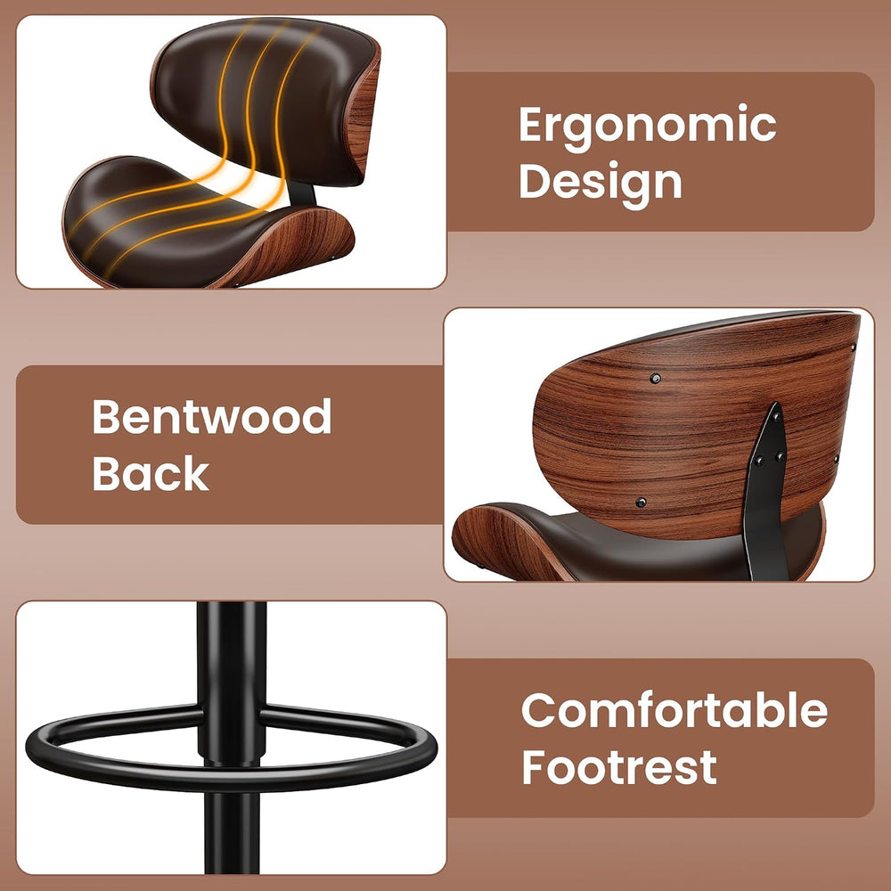 YaFiti Swivel Bar Stools Set of 2, Bar Stools for Kitchen Counter, Brown