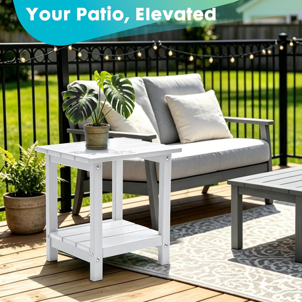 Outdoor 2-Tier Square Side Table, Adirondack Weather Resistant Patio End Tabl...